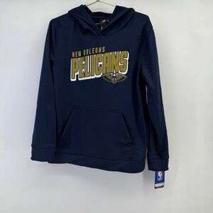 Youth New Orleans Pelicans Hoodie Navy Blue Gold Logo‎ NBA Pullover Sweatshirt
